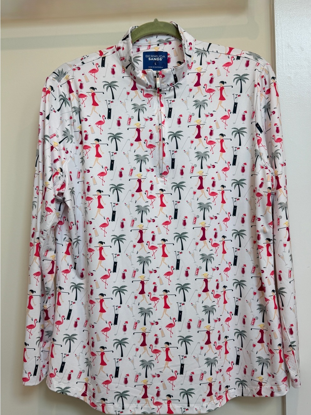 Bermuda Sands Women's White Flamingo-Print Long Sleeve Jersey